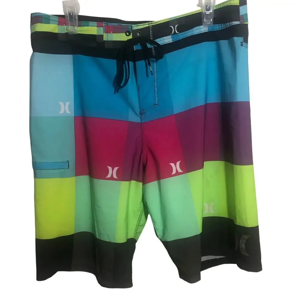 Hurley Phantom Mens Board Shorts Multicolor Colorblock Drawstring Swim Trunks 36